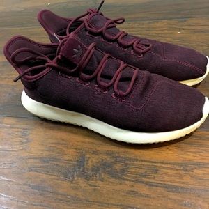 Burgundy Adidas Tubular Shadow Sneakers